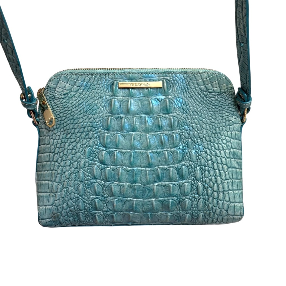 Brahmin blue/green embossed Melbourne mini Sydney crossbody bag - Picture 1 of 10